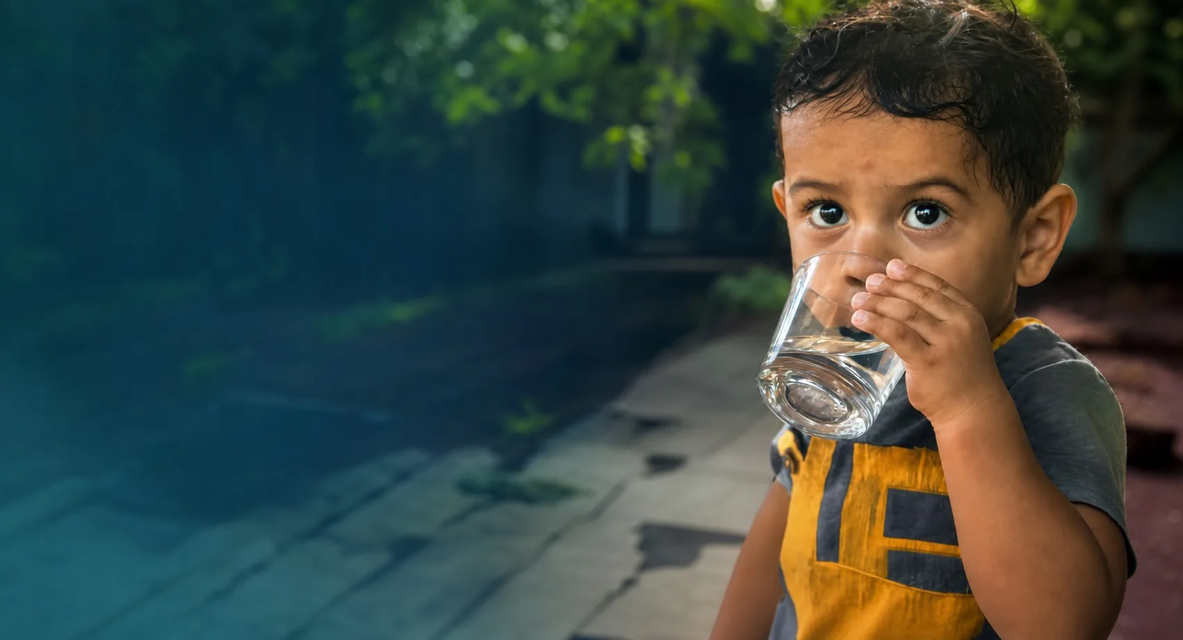 Niño bebiendo agua limpia